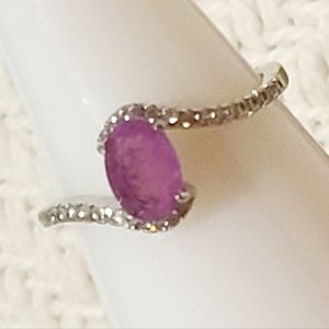 *BP #2151 Natural Fusion Purple Quartz Rhodium Band. Ring Size 6 BRAND NEW